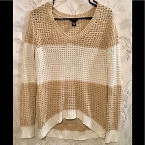 Rue21 Tan White Hi Low Loose Knit Sweater